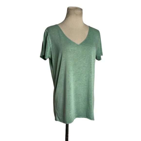 Sunny Studio Paris green short sleeves v neck tee size Medium - Picture 5 of 10